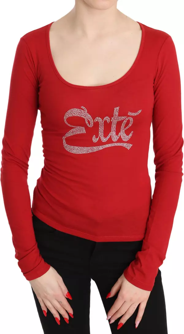 Red Exte Crystal Embellished Long Sleeve Top Blouse