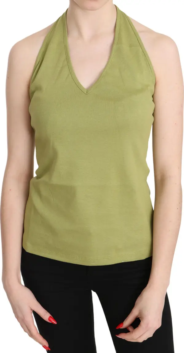 Green Halter Cotton Sleeveless Casual Tank Top Blouse