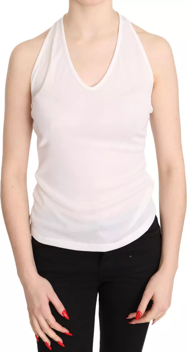 White Halter Cotton Sleeveless Casual Tank Top Blouse