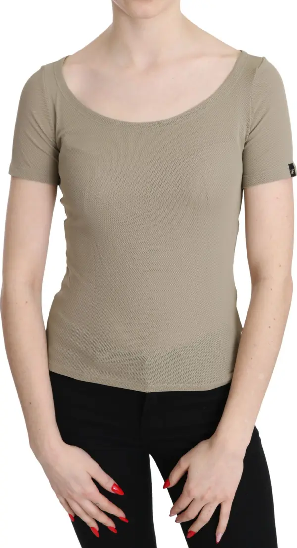 Gray 100% Nylon Short Sleeve Casual Tank Top Blouse