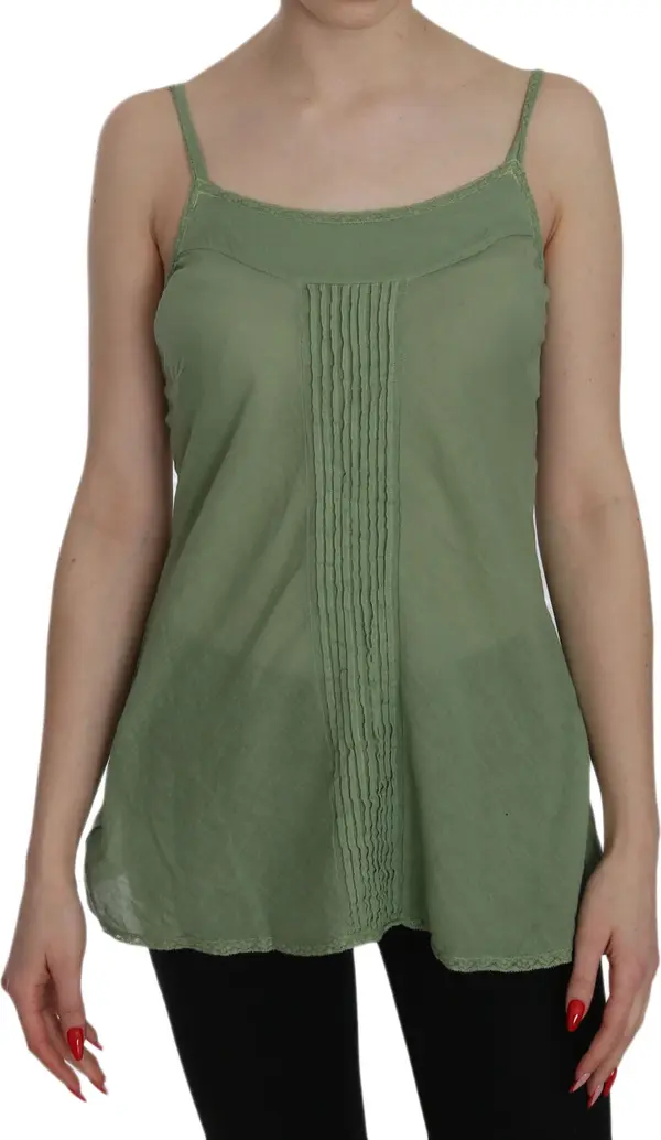 Green Silk Spaghetti Strap Tank Top Blouse