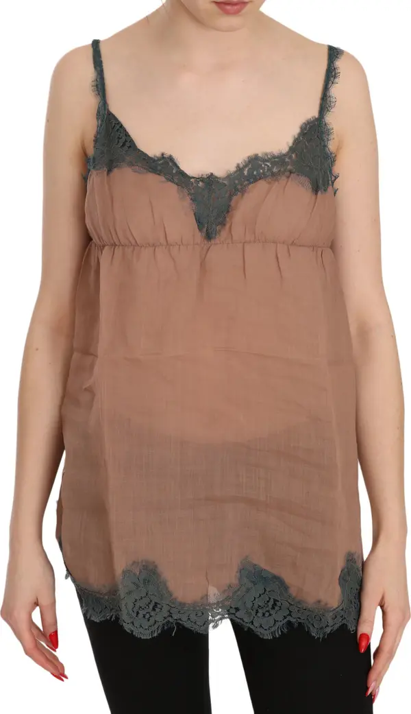 Brown Lace Spaghetti Strap Tank Top Blouse