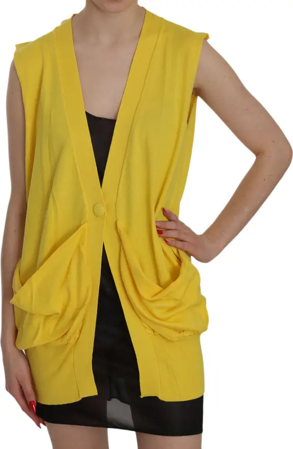 Yellow 100% Cotton Sleeveless Cardigan Top Vest