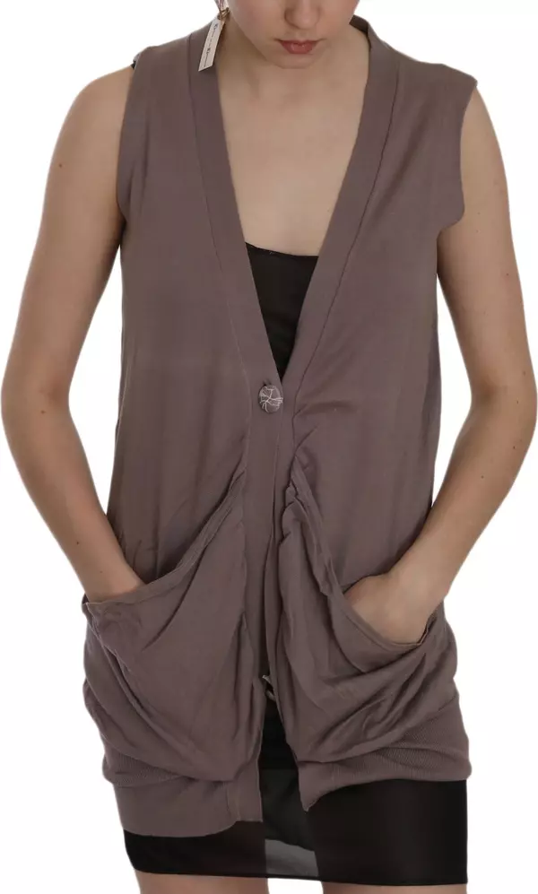 Brown 100% Cotton Sleeveless Cardigan Top Vest