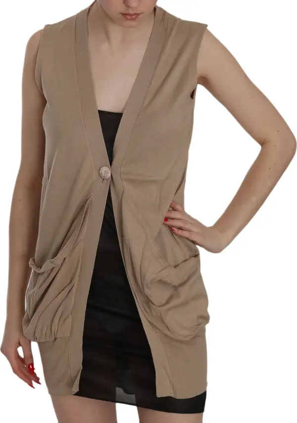 Brown 100% Cotton Sleeveless Cardigan Top Vest