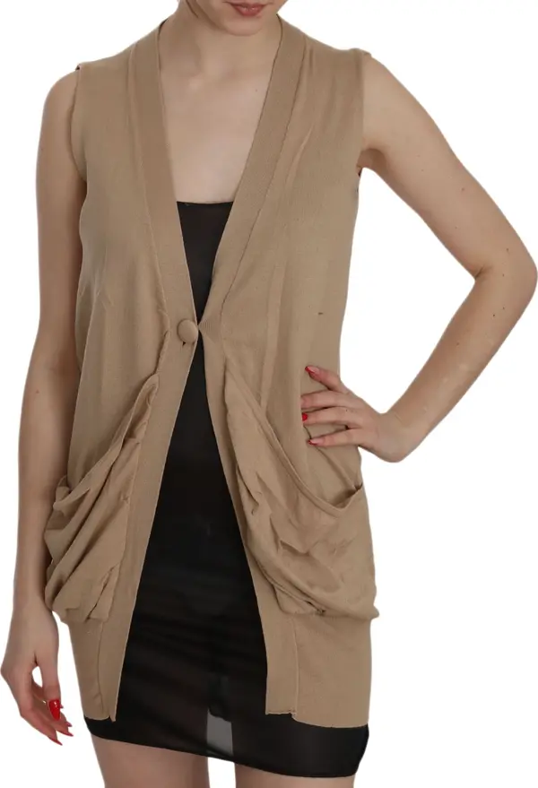 Brown 100% Cotton Sleeveless Cardigan Top Vest