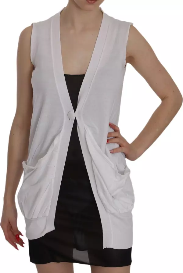 White 100% Cotton Sleeveless Cardigan Top Vest