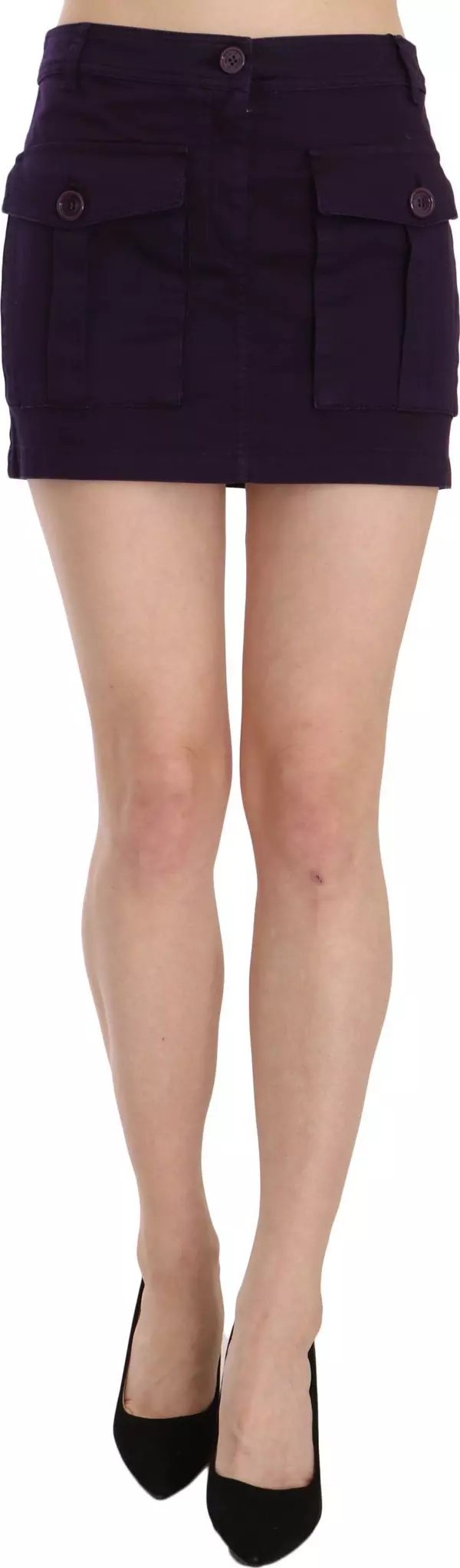 Purple High Waist Button Pocket A-line Mini Skirt