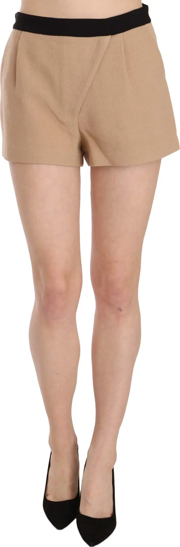 Shorts Beige Cotton Mid Waist Mini Short