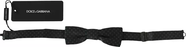 Men Gray Pattern Silk Adjustable Neck Papillon Bow Tie
