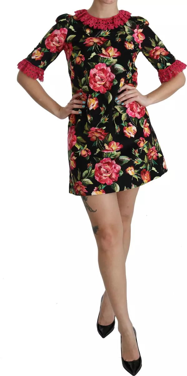 Floral Pink Lace A-Line Shift Mini Dress