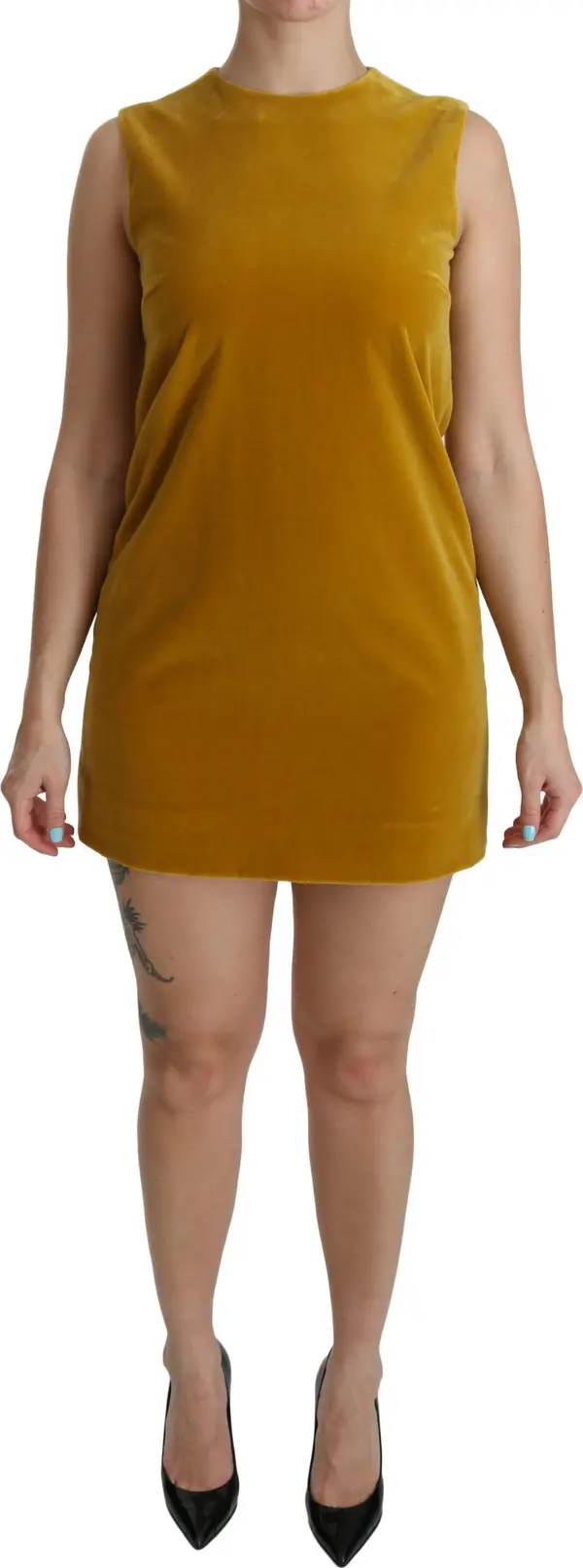 Mustard Velvet Stretch Shift Mini Dress