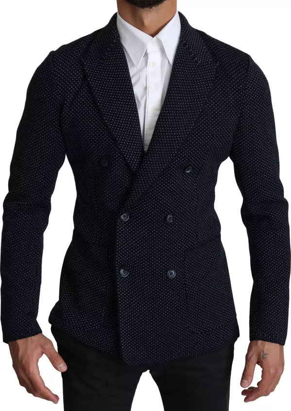 Dark Blue Dotted Double Breasted Coat Blazer