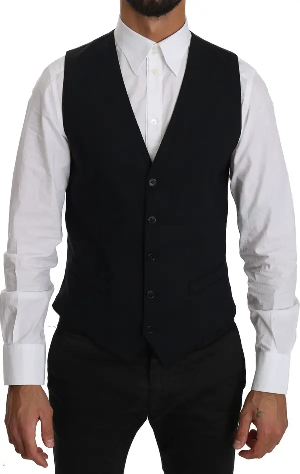 Blue Wool Waistcoat Formal Gilet Vest