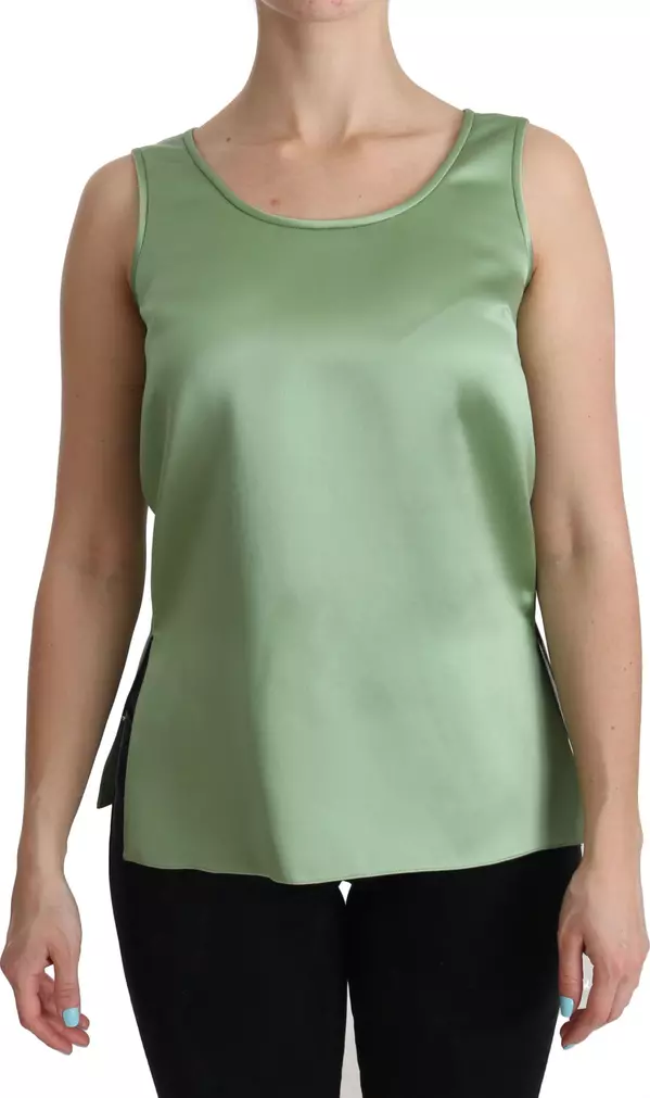 Green Sleeveless 100% Silk Top Tank Blouse