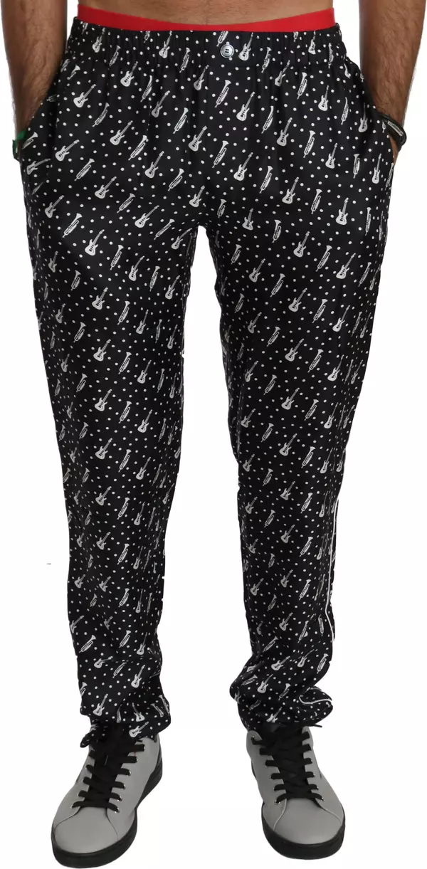 Silk Black Musical Instrument Trouser Pants