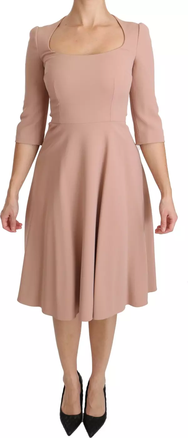 Pink 3/4 Sleeves A-line Viscose Dress