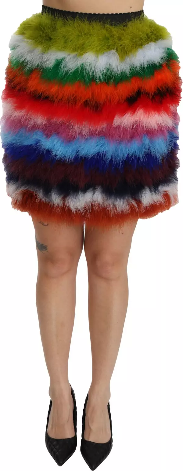 Red Blue High Waist Mini Feather Skirt