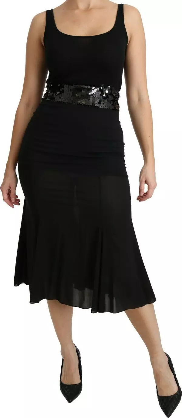 Black Mermaid High Waist Midi Silk Skirt