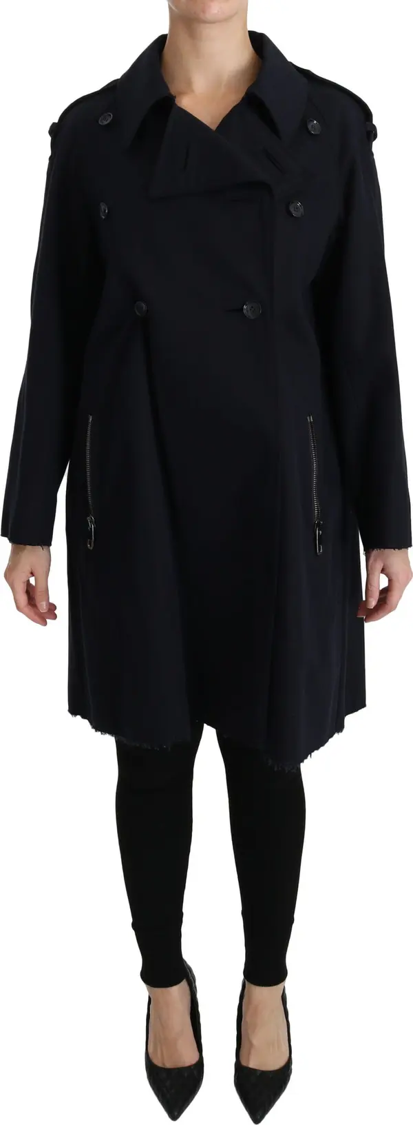 Coat Blue Cotton Women Trench Jacket