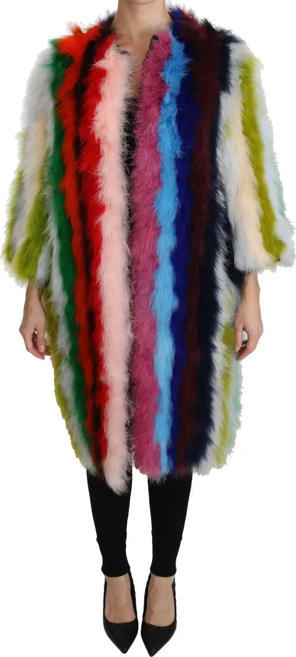Multicolor Turkey Feather Cape Fur Coat