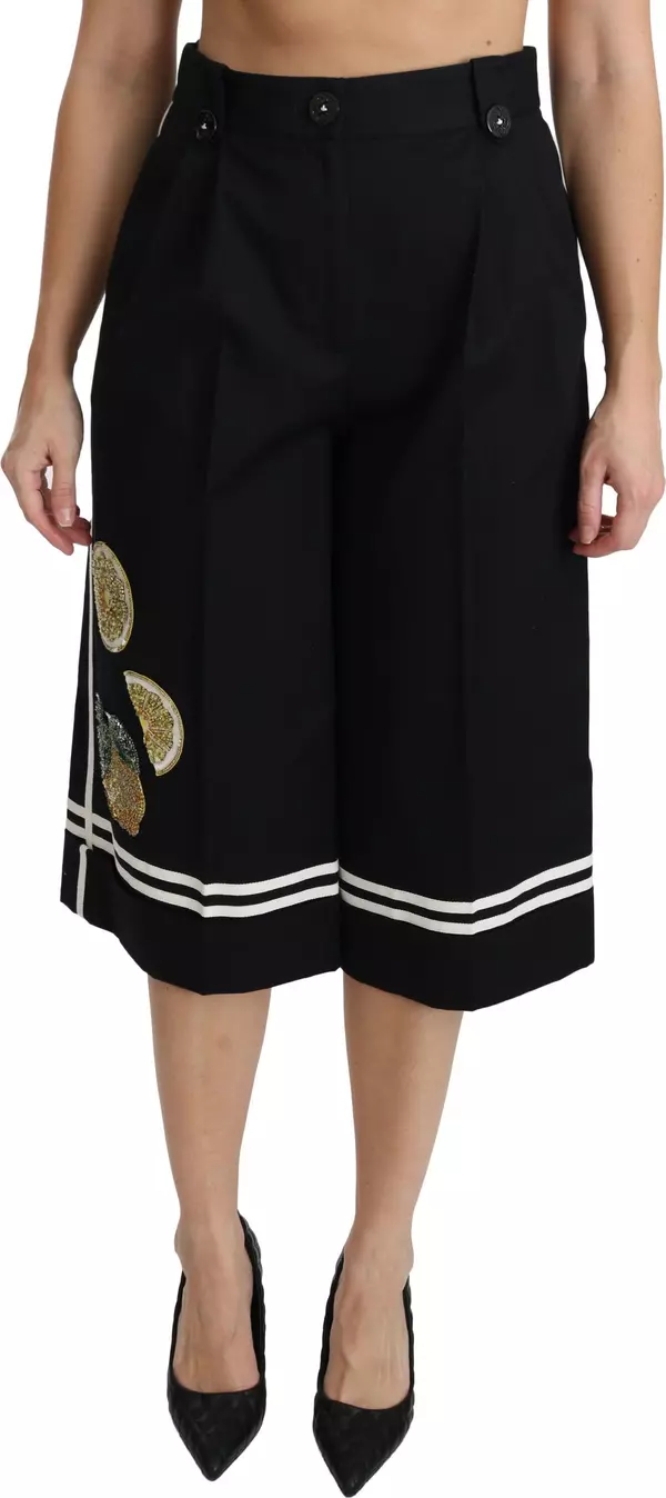 Black Lemon Embellished Palazzo Cropped Pants