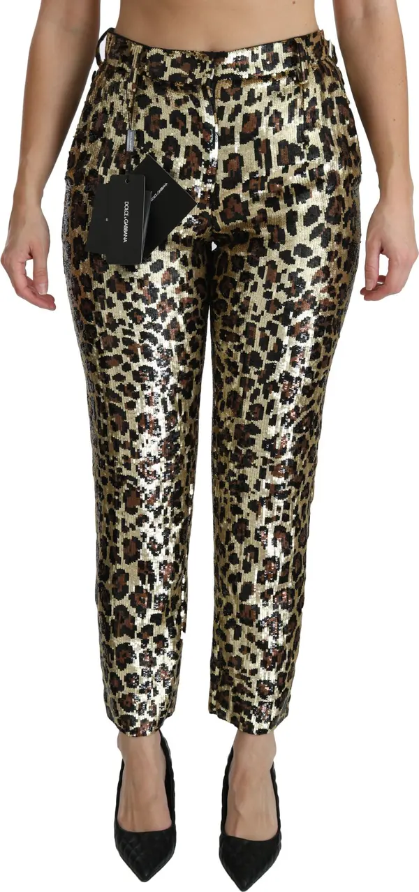 Brown Leopard Sequined High Waist Pants