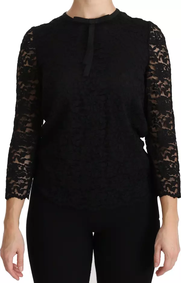 Black Lace Long Sleeve Nylon Blouse