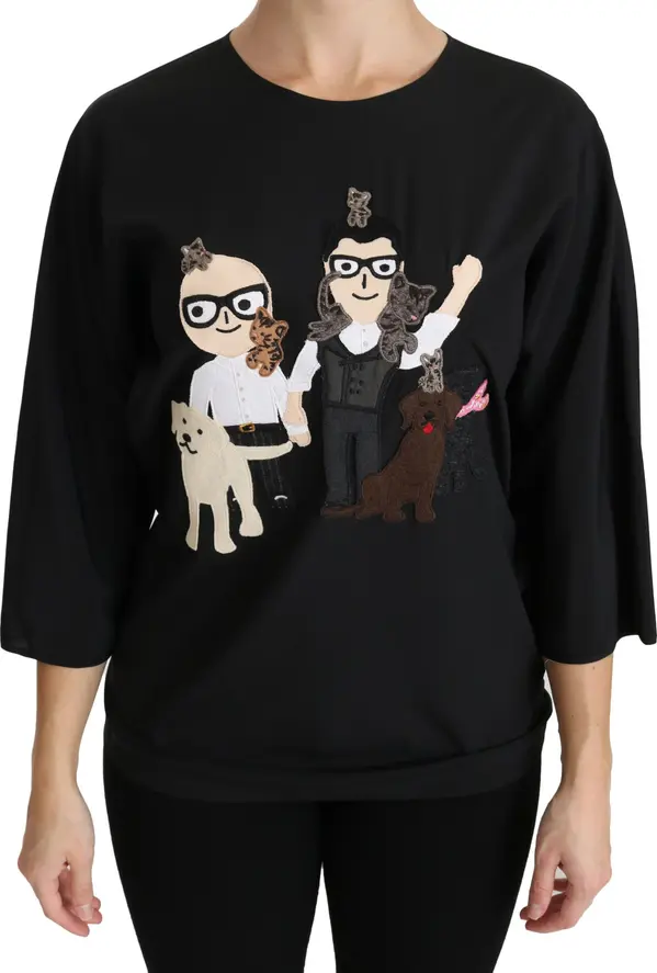 Black #dgfamily Top T-shirt Silk Blouse