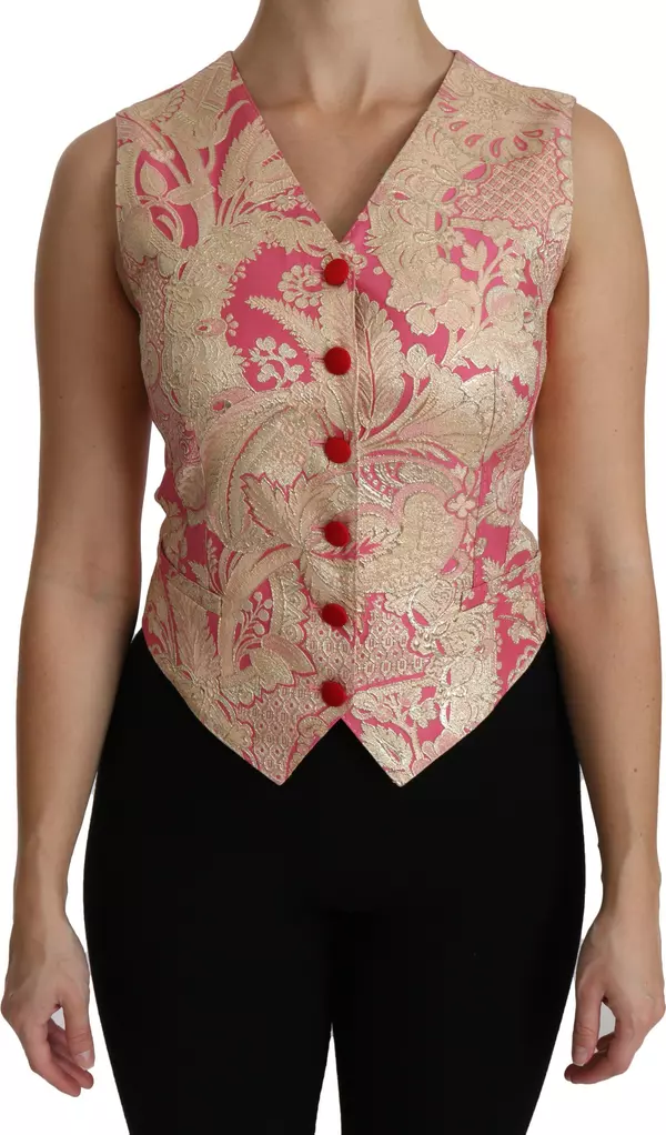 Pink Gold Brocade Waistcoat Vest Blouse Top