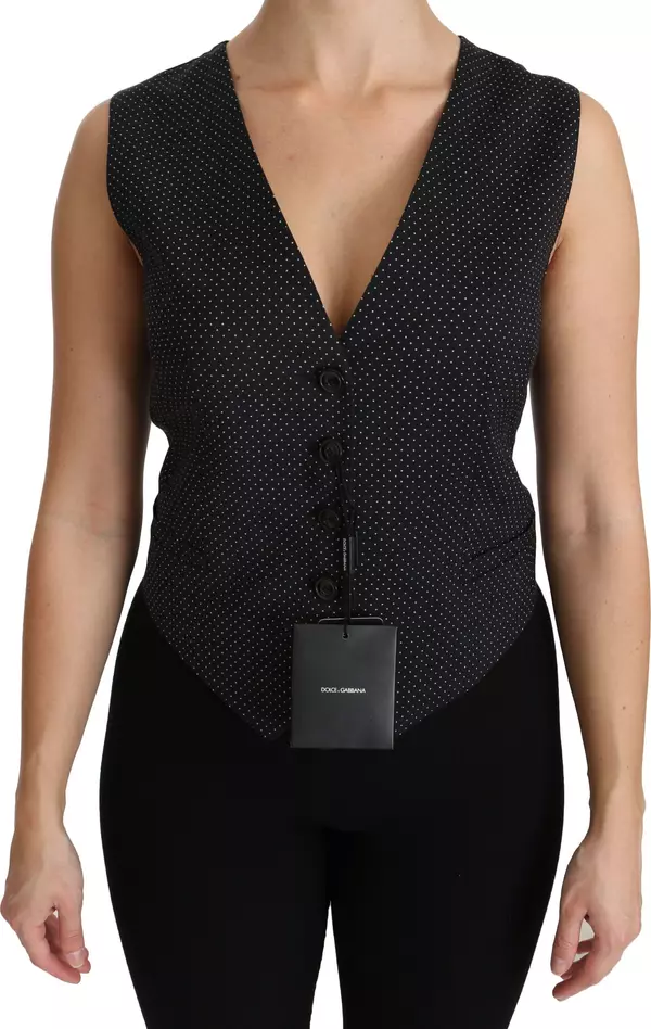 Black Dotted Waistcoat Vest Blouse Top