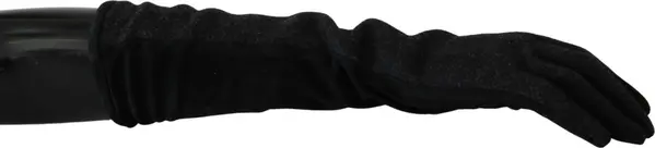 Black Gray Mid Arm Length Mittens Wool Gloves