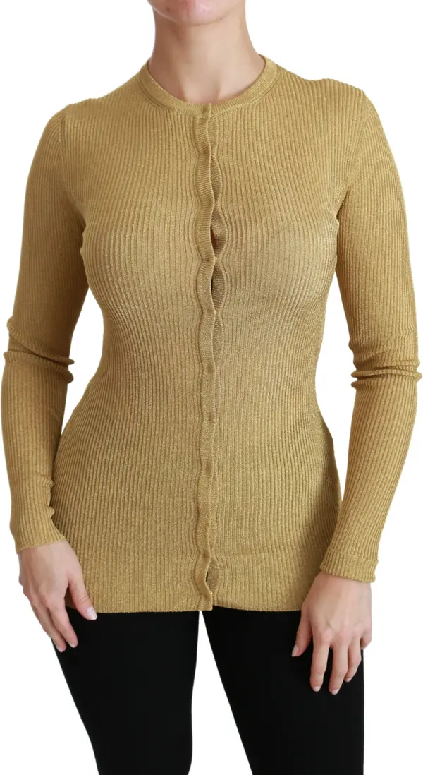 Gold Long Sleeve Cardigan Viscose Sweater