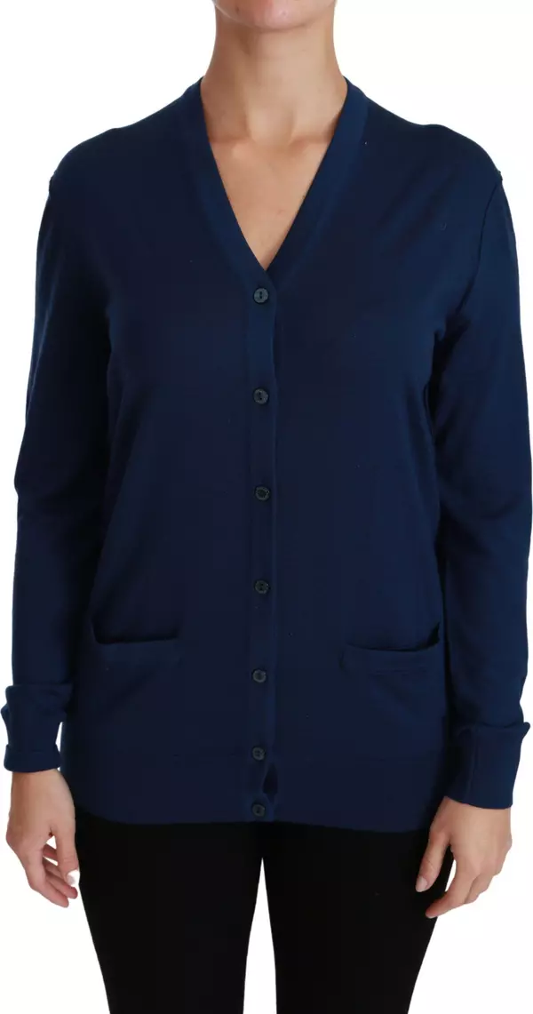 Blue Button Cardigan Virgin Wool Sweater
