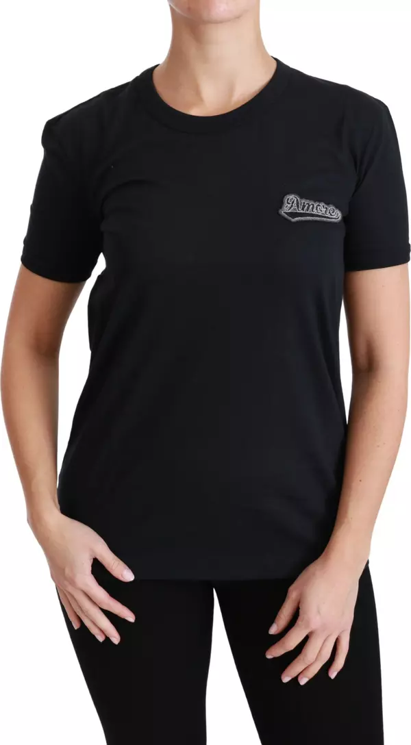 Blue Amore Patch Crewneck Cotton Top T-shirt