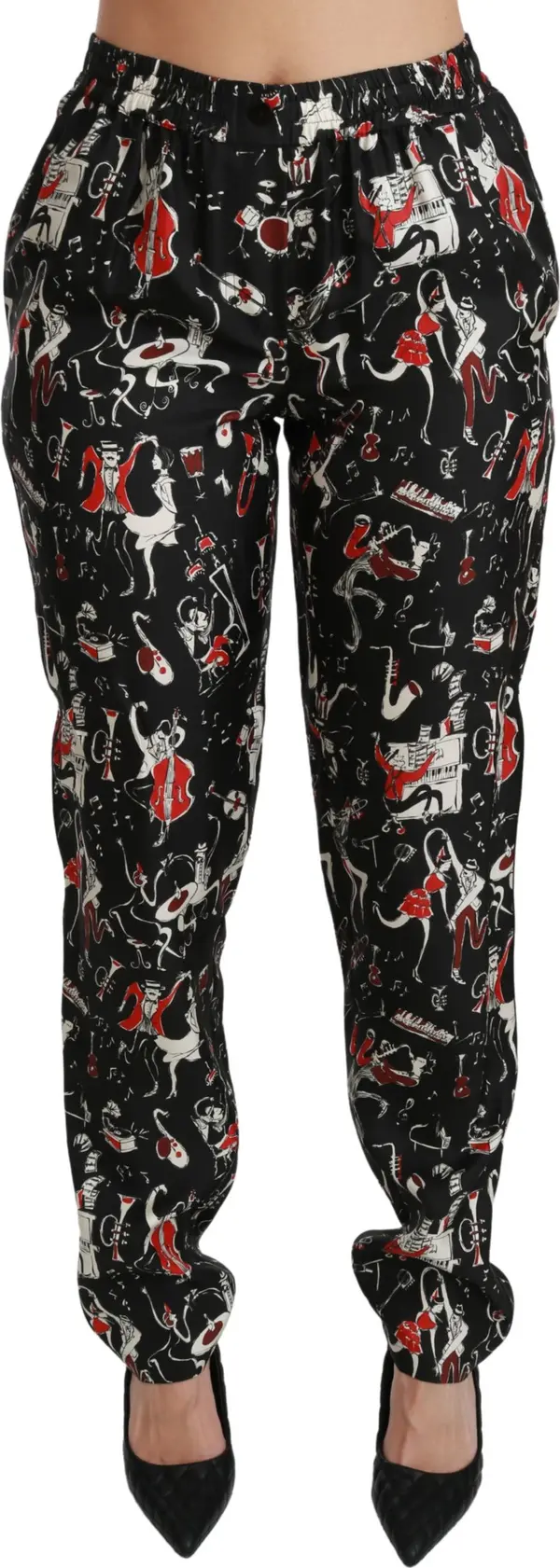 Black Silk Instrument Mid Waist Pants