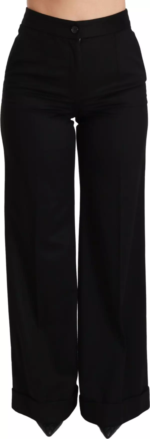 Black Wide Leg Flared Trouser Cashmere Pants