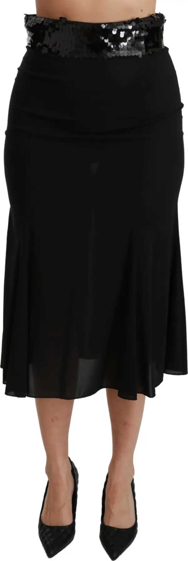 Black High Waist Mermaid Midi Silk Skirt
