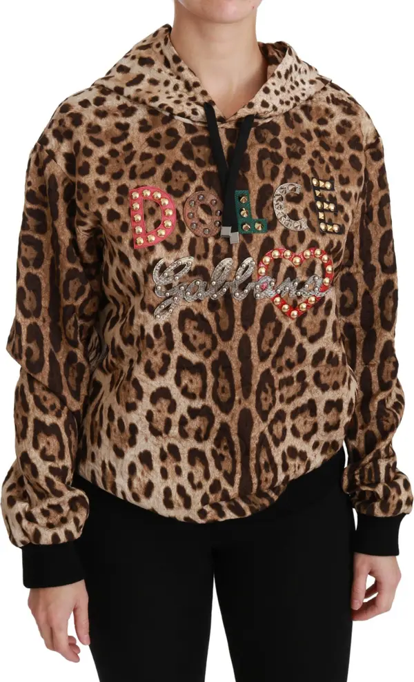 Brown Hooded Studded Ayers Leopard Sweater