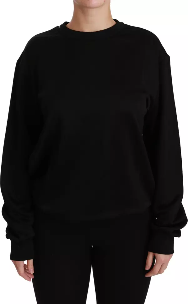 Black Cotton Crewneck Pullover Sweater