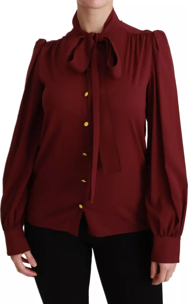 Maroon Long Sleeve Shirt Blouse Silk Top