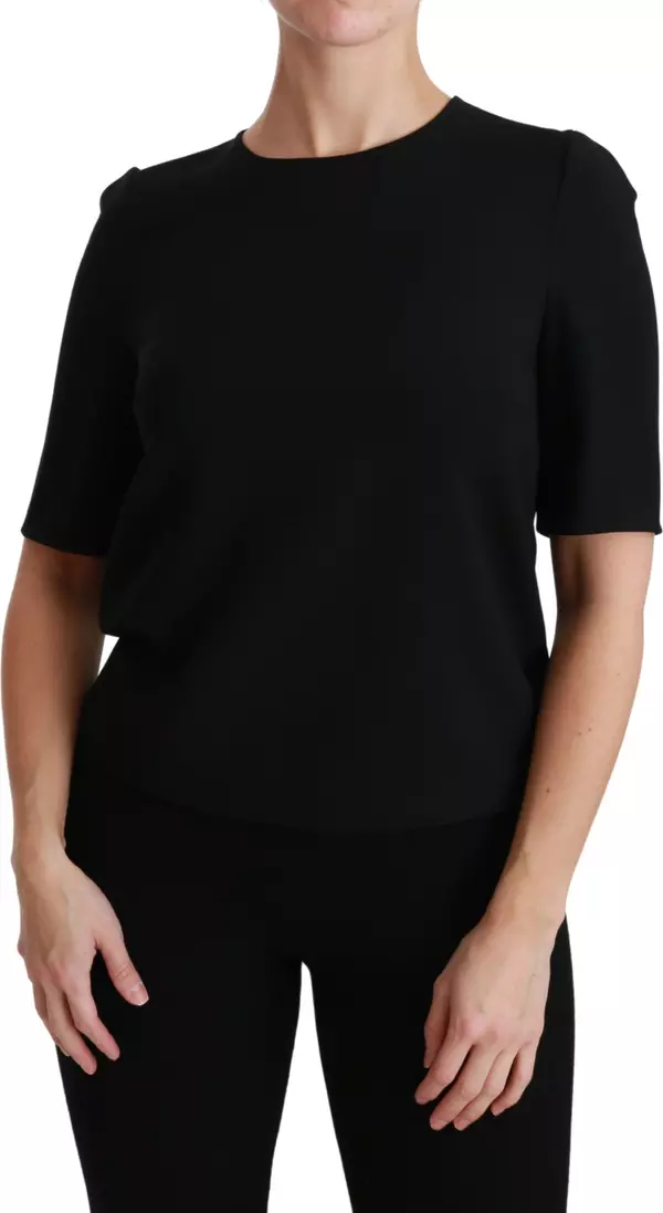 Black Short Sleeve Casual Top Stretch Blouse