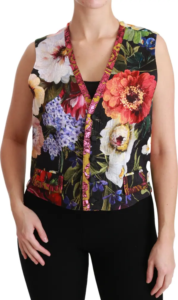 Multicolor Floral Sleeveless Waistcoat Top Vest