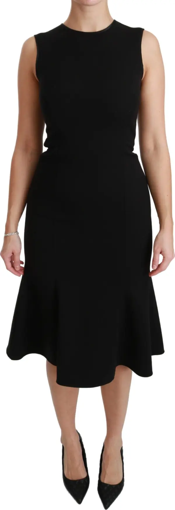 Black Fit Flare Wool Stretch Sheath Dress
