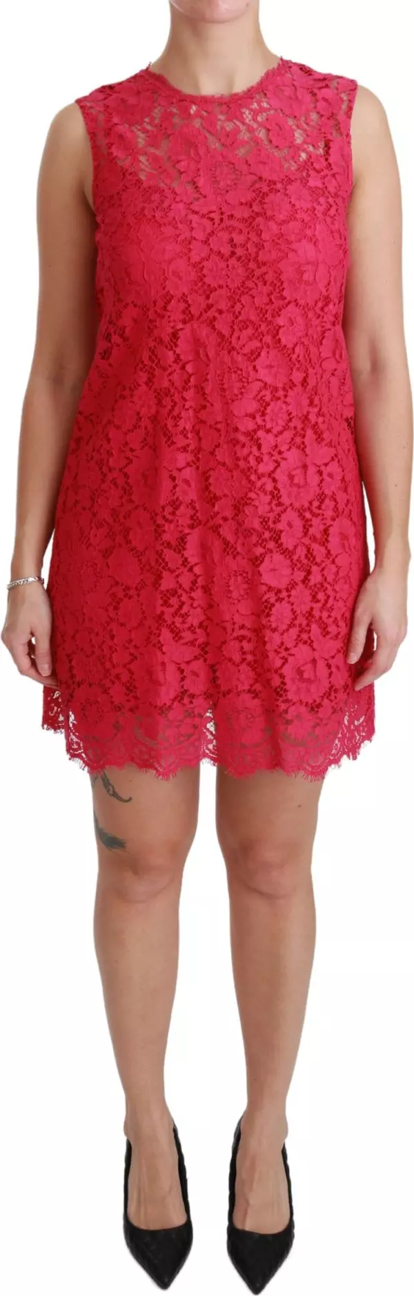 Pink Floral Lace Shift Gown Mini Dress