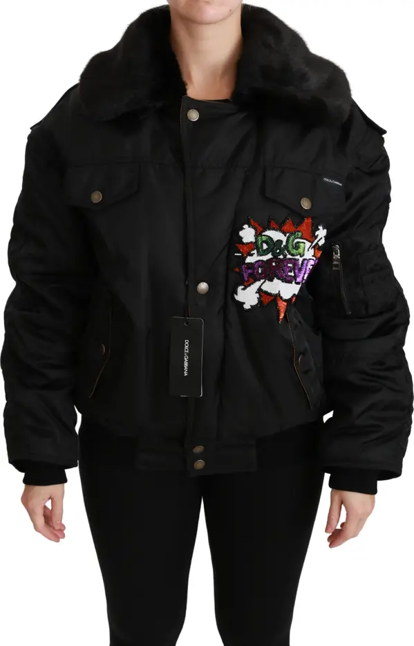 Black Queen Crown Sequined Bomber Jacket