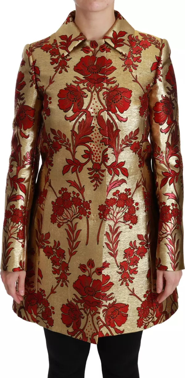Red Gold Floral Brocade Cape Coat Jacket
