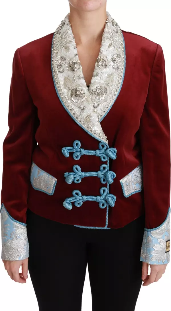 Red Velvet Baroque Crystal Blazer Jacket