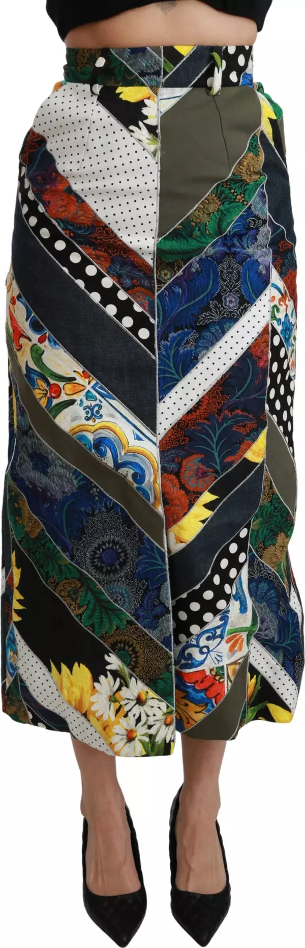 Multicolor Silk Geometric High Waist Maxi Skirt