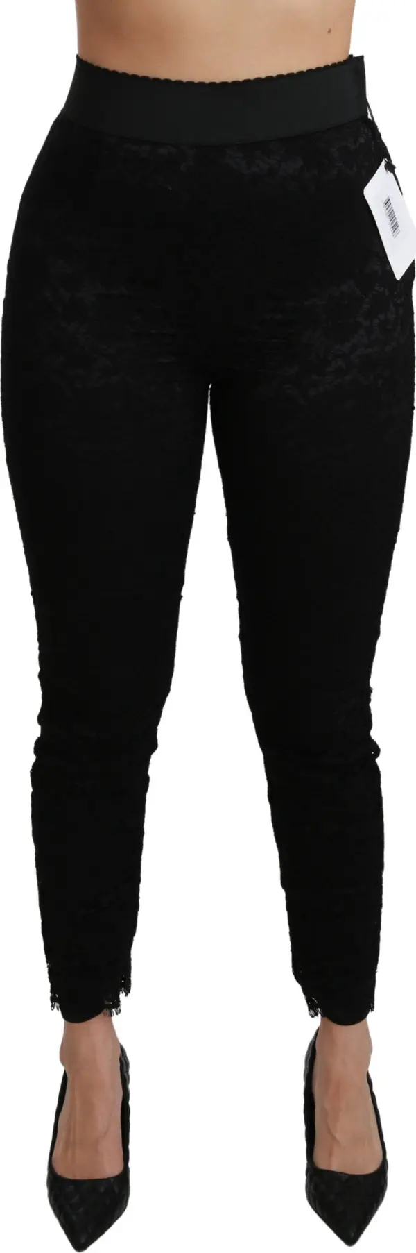 Black Lace Skinny High Waist Cotton Pants